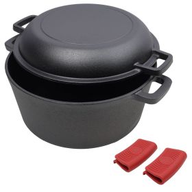 2 in 1 Pre-Seasoned Cast Iron Dutch Oven With Dual Handles, Outdoor Camping Deep Pot for Camping Fireplace Cooking BBQ Baking Campfire 2 in 1 Pre-Seasoned Cast Iron Dutch Oven With Dual Handles, Outdoor Camping Deep Pot for Camping Fireplace Cooking BBQ Baking Campfire